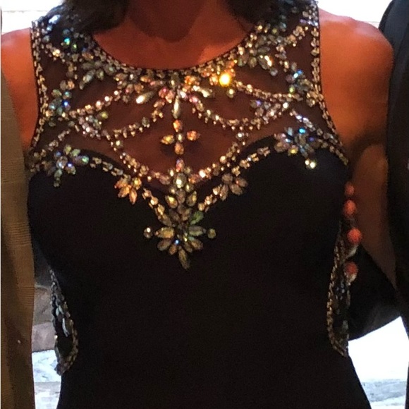 Betsy & Adam Navy and Teal Beaded Prom Dress - Picture 5 of 9